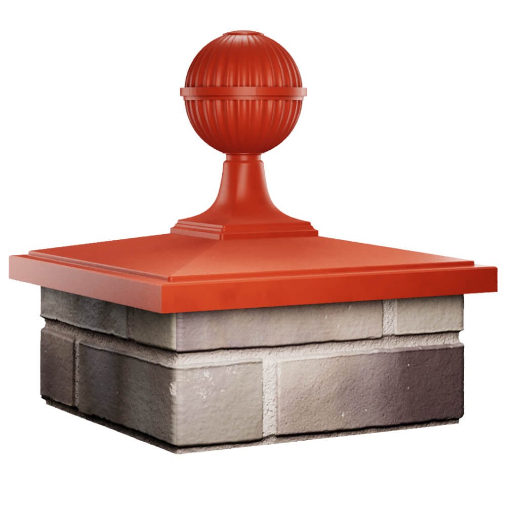Колпак Zking БонаМоно Красный с шаром на столб 1.5х1.5 кирпича (385х385, 400х400мм) в сборе в Новокузнецке фото