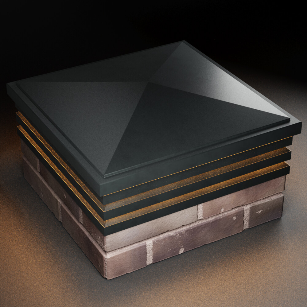 Колпак Zking Бона ХайТек Черный на столб 2х2 кирпича (513х513мм) с подсветкой в Новокузнецке фото