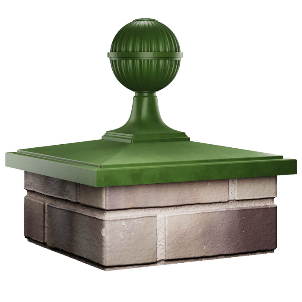 Колпак Zking БонаМоно Зеленый с шаром на столб 1.5х1.5 кирпича (385х385, 400х400мм) в сборе в Новокузнецке фото