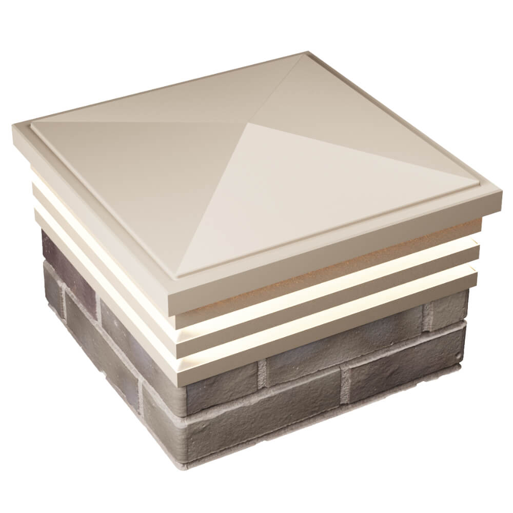 Колпак Zking Бона ХайТек Бежевый на столб 1.5х1.5 кирпича (385х385мм) с подсветкой в Новокузнецке фото