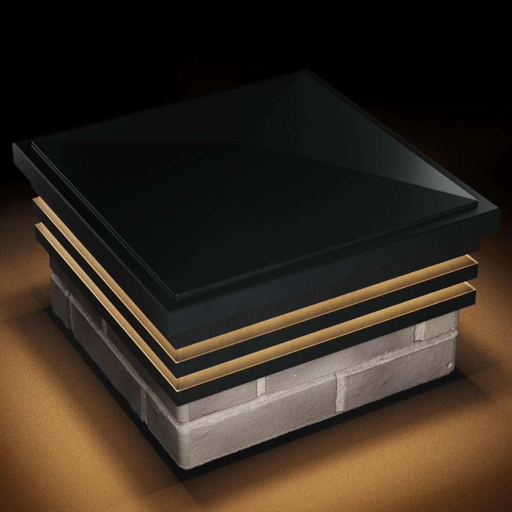 Колпак Zking Бона ХайТек Черный на столб 1.5х1.5 кирпича (385х385мм) с подсветкой в Новокузнецке фото