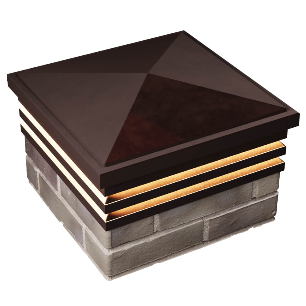 Колпак Zking Бона ХайТек Коричневый на столб 1.5х1.5 кирпича (385х385мм) с подсветкой в Новокузнецке фото