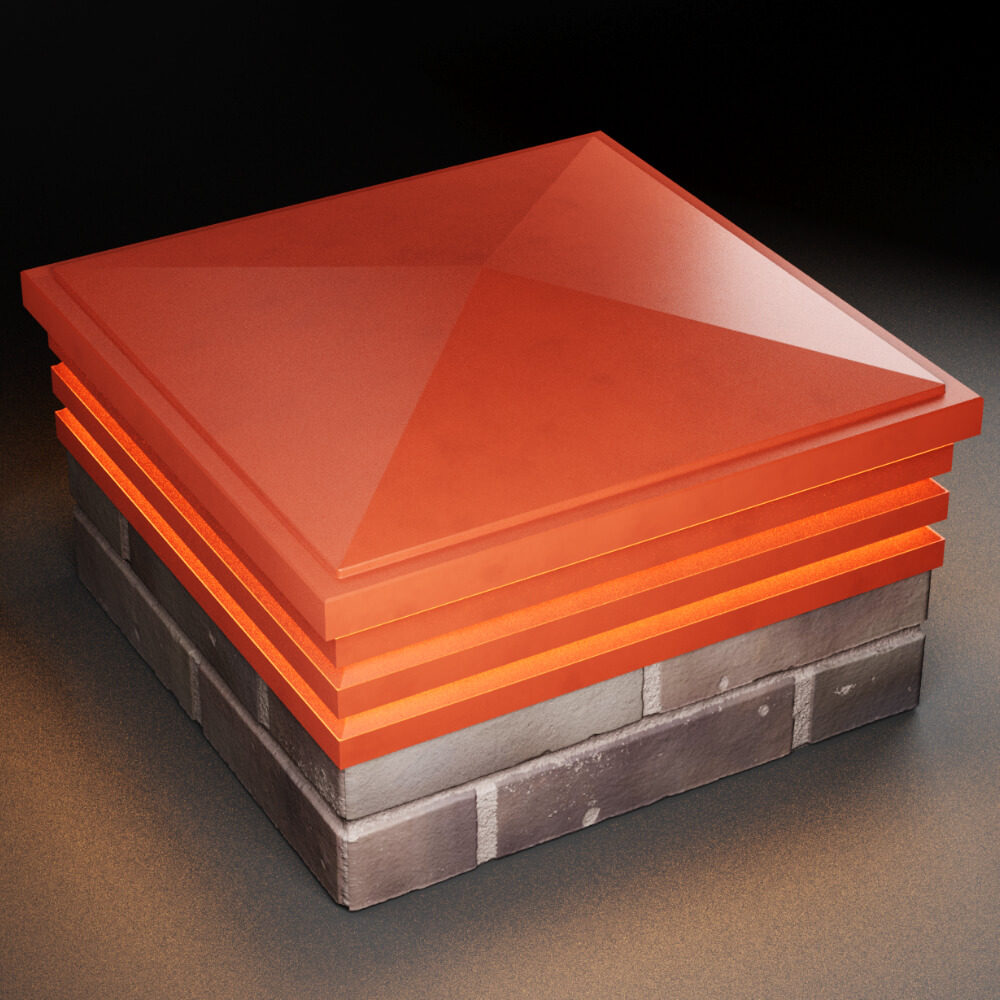 Колпак Zking Бона ХайТек Красный на столб 2х2 кирпича (513х513мм) с подсветкой в Новокузнецке фото