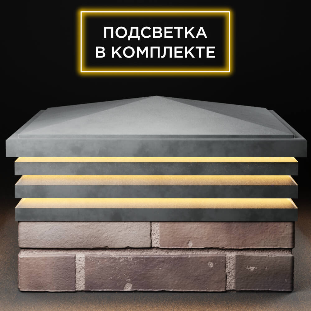 Колпак Zking Бона ХайТек Серый на столб 2х2 кирпича (513х513мм) с подсветкой Новокузнецк фото