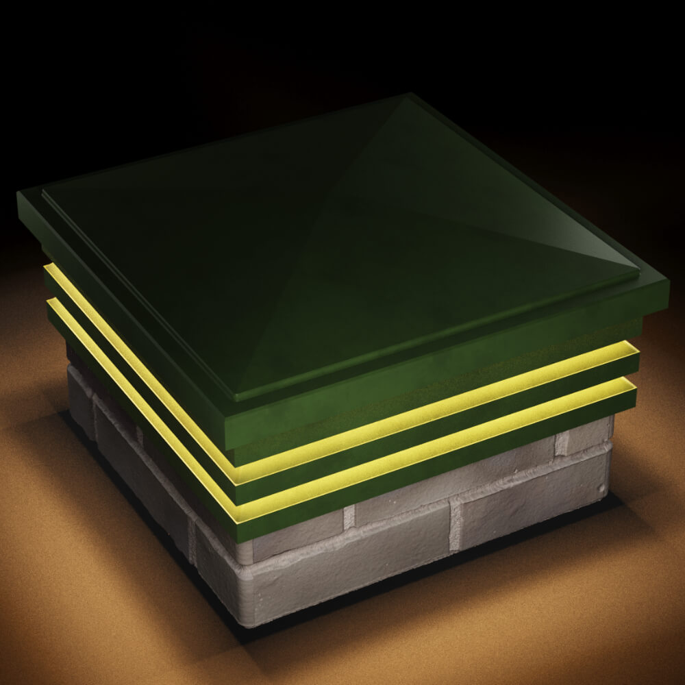 Колпак Zking Бона ХайТек Зеленый на столб 1.5х1.5 кирпича (385х385мм) с подсветкой в Новокузнецке фото