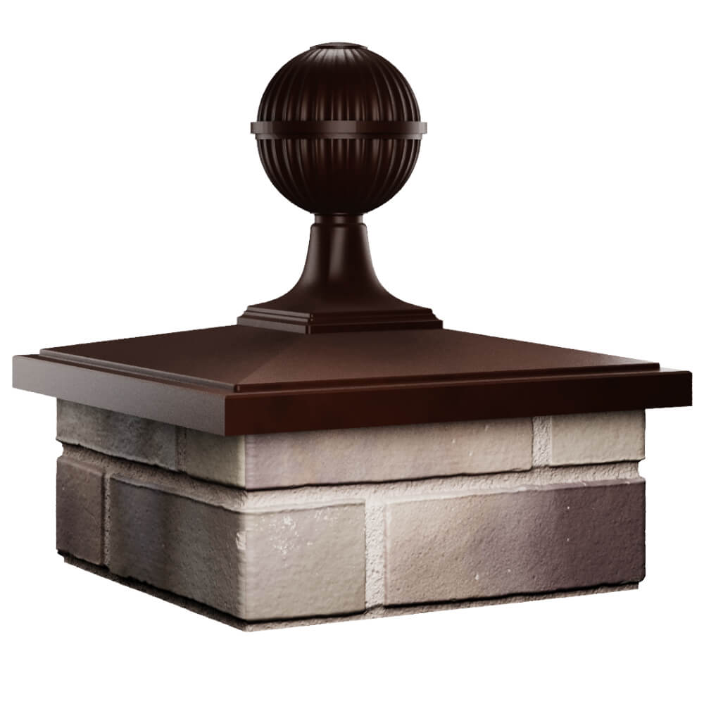 Колпак Zking БонаМоно Коричневый с шаром на столб 1.5х1.5 кирпича (385х385, 400х400мм) в сборе в Новокузнецке фото