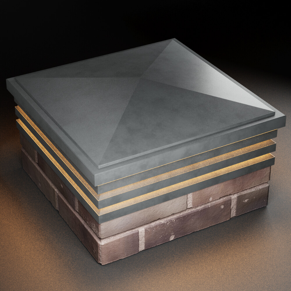 Колпак Zking Бона ХайТек Серый на столб 2х2 кирпича (513х513мм) с подсветкой в Новокузнецке фото