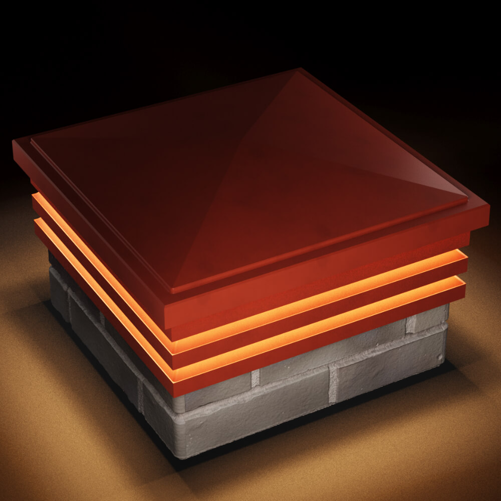 Колпак Zking Бона ХайТек Красный на столб 1.5х1.5 кирпича (385х385мм) с подсветкой в Новокузнецке фото