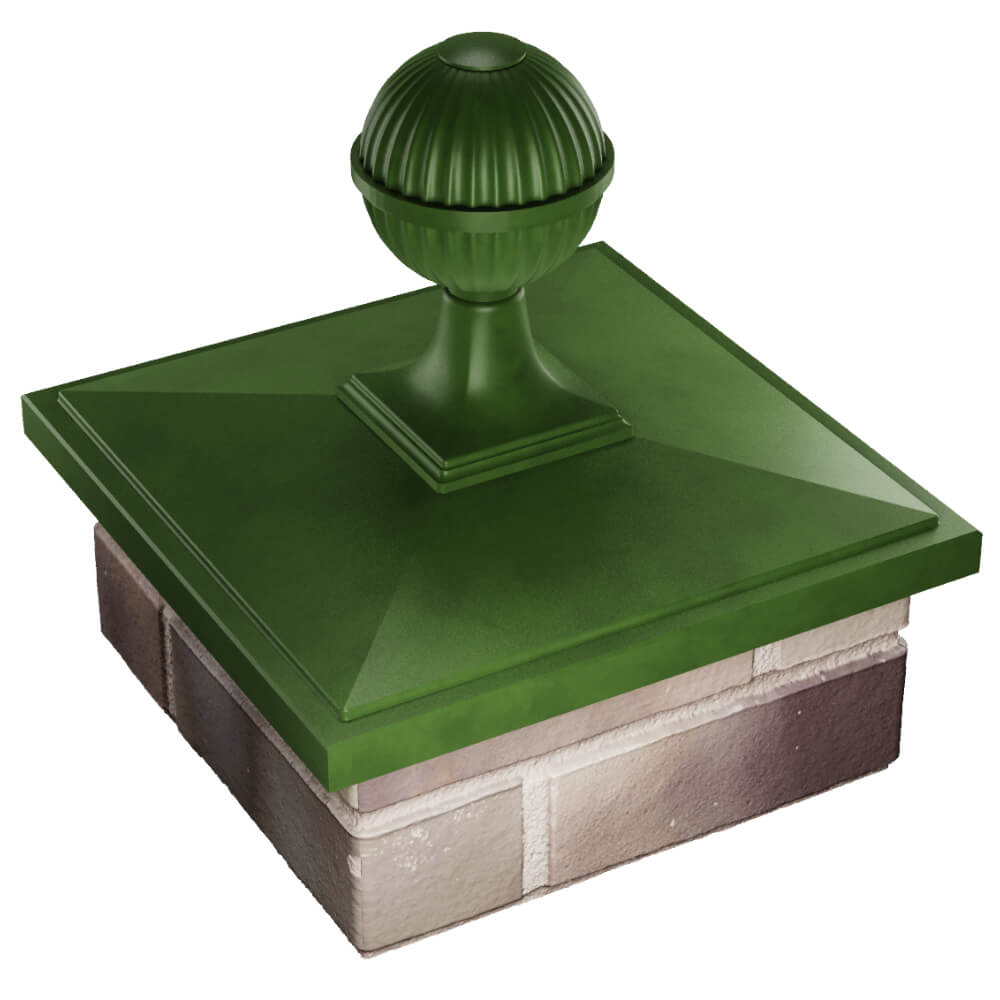 Колпак Zking БонаМоно Зеленый с шаром на столб 1.5х1.5 кирпича (385х385, 400х400мм) в сборе в Новокузнецке фото