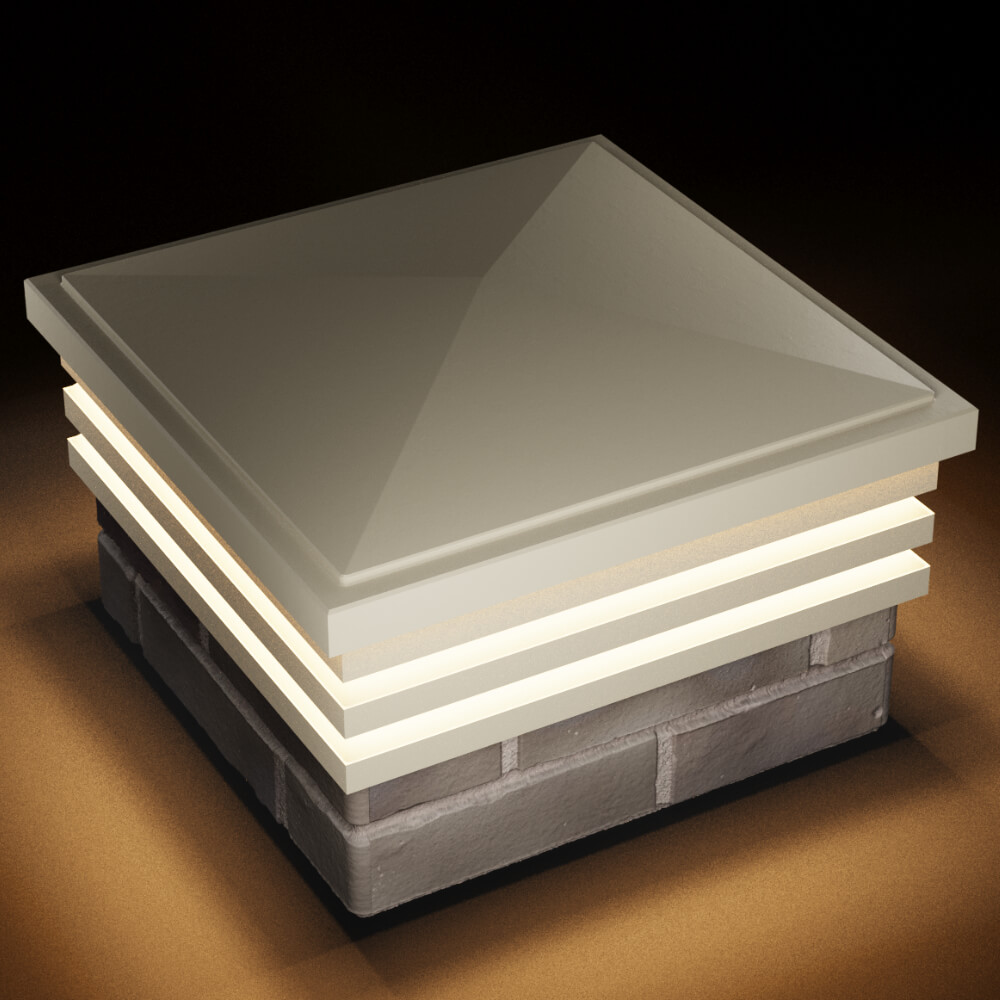 Колпак Zking Бона ХайТек Бежевый на столб 1.5х1.5 кирпича (385х385мм) с подсветкой в Новокузнецке фото