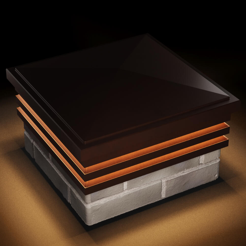 Колпак Zking Бона ХайТек Коричневый на столб 1.5х1.5 кирпича (385х385мм) с подсветкой в Новокузнецке фото