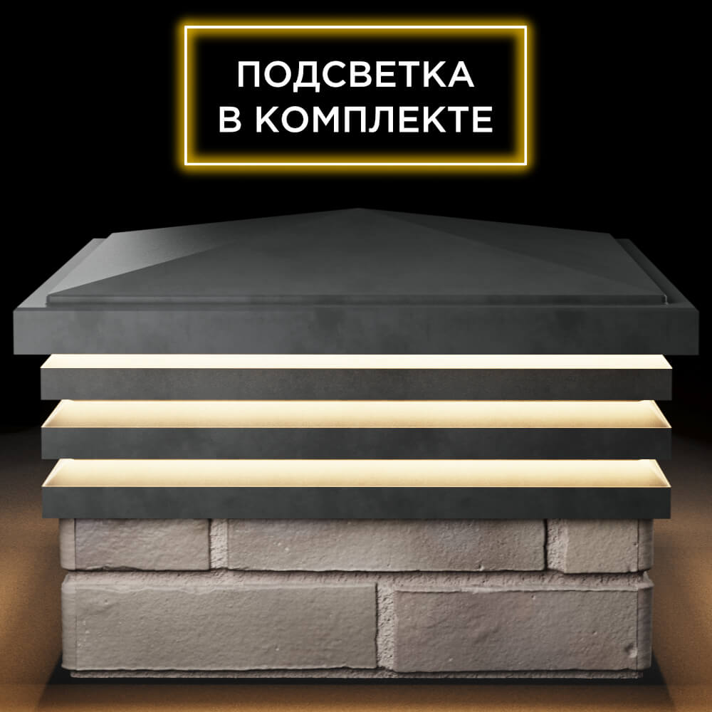Колпак Zking Бона ХайТек Серый на столб 1.5х1.5 кирпича (385х385мм) с подсветкой Новокузнецк фото