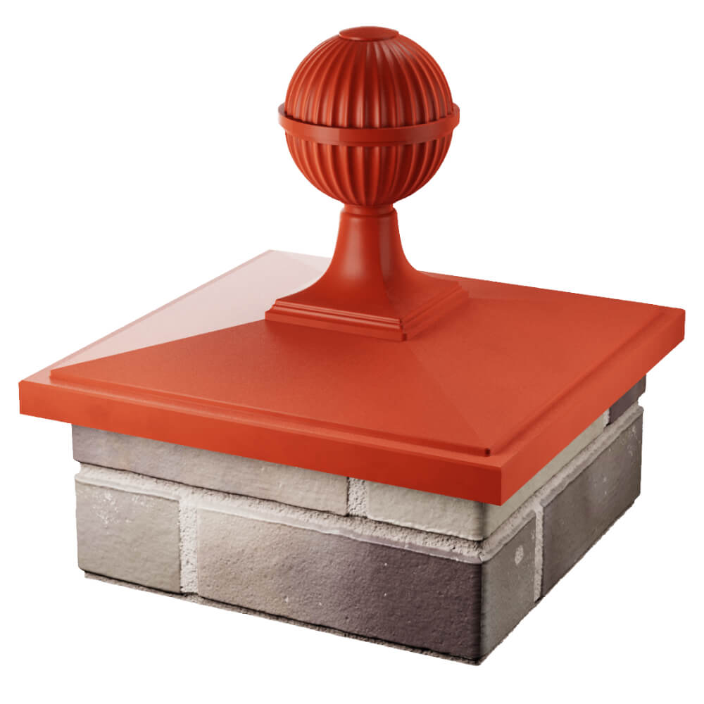 Колпак Zking БонаМоно Красный с шаром на столб 1.5х1.5 кирпича (385х385, 400х400мм) в сборе в Новокузнецке фото