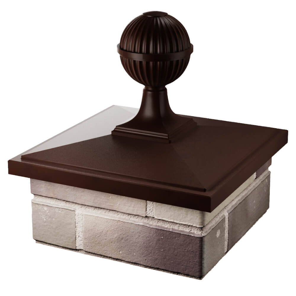 Колпак Zking БонаМоно Коричневый с шаром на столб 1.5х1.5 кирпича (385х385, 400х400мм) в сборе в Новокузнецке фото