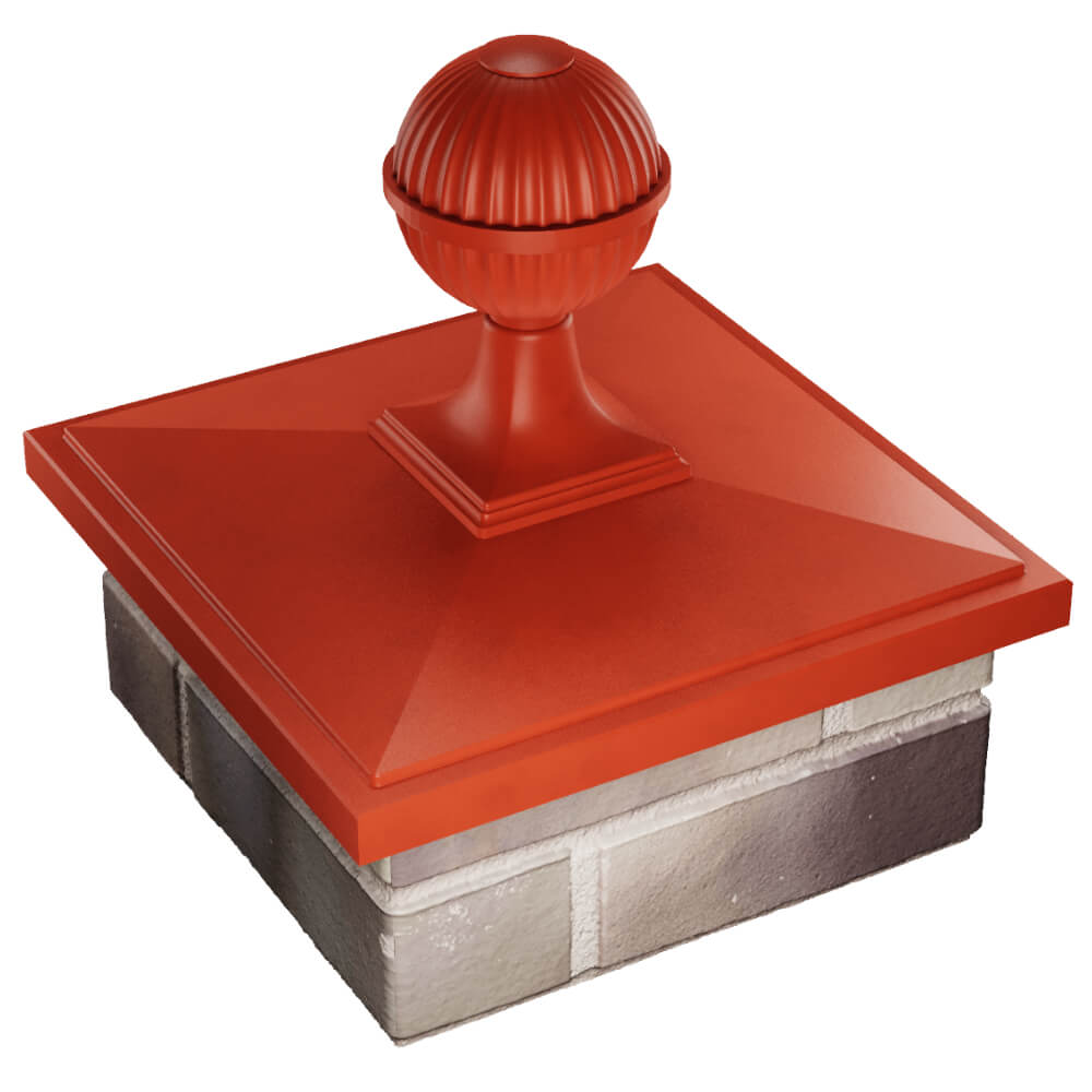 Колпак Zking БонаМоно Красный с шаром на столб 1.5х1.5 кирпича (385х385, 400х400мм) в сборе в Новокузнецке фото
