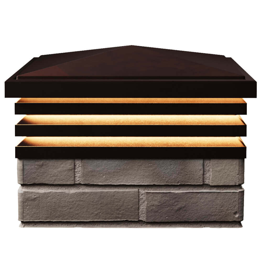 Колпак Zking Бона ХайТек Коричневый на столб 1.5х1.5 кирпича (385х385мм) с подсветкой в Новокузнецке фото